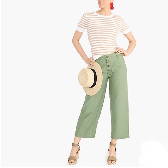 J.Crew Wide-Leg Button-Front Pant in Slub Cotton